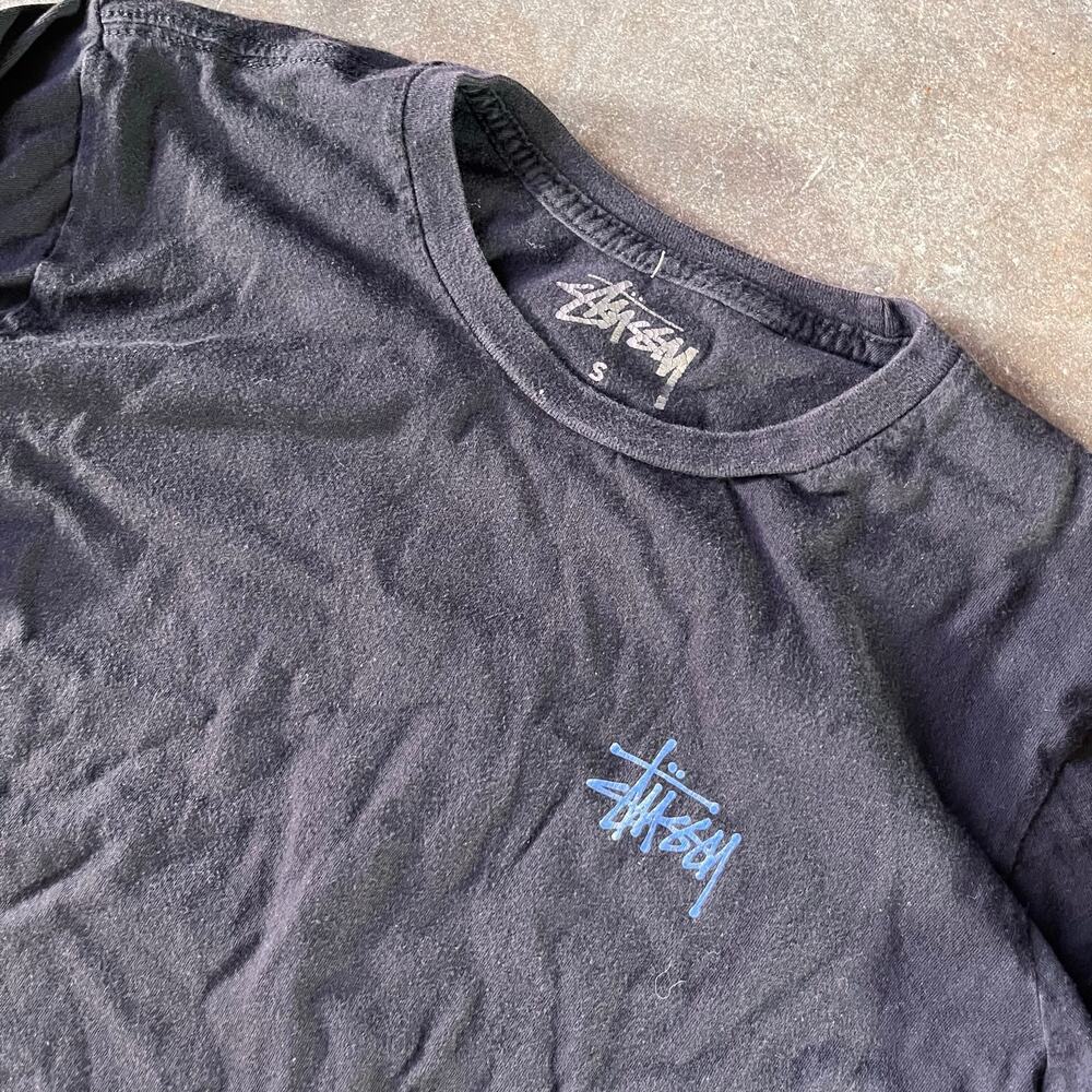 Modern blue/black stussy longsleeve designer cotton shirt men’s small